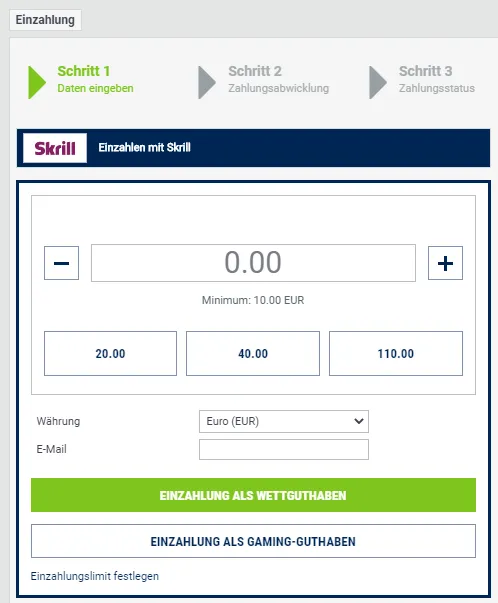 Skrill Einzahlungsfenster von bet-at-home.
