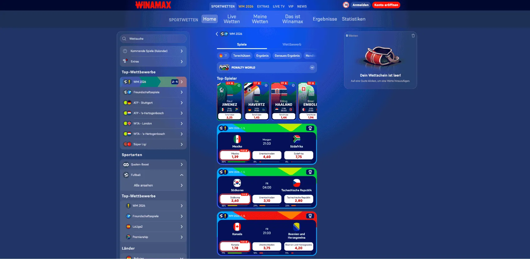 Die WM Wettübersicht von Winamax